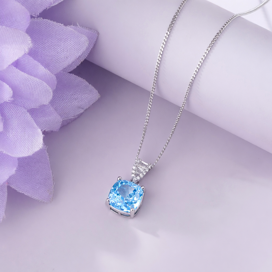 sky blue diamond aura 925 silver pendant chain