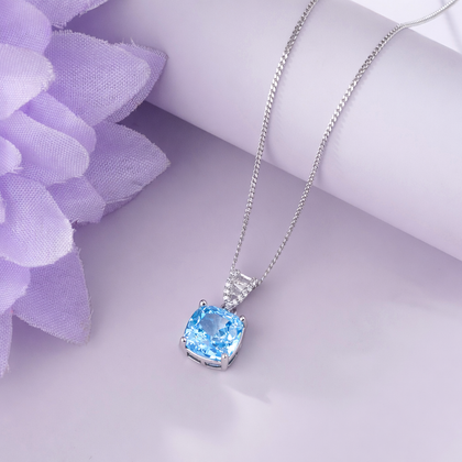 sky blue diamond aura 925 silver pendant chain