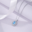 sky blue diamond floral 925 silver pendant chain