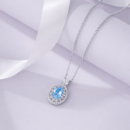 sky blue diamond floral 925 silver pendant chain