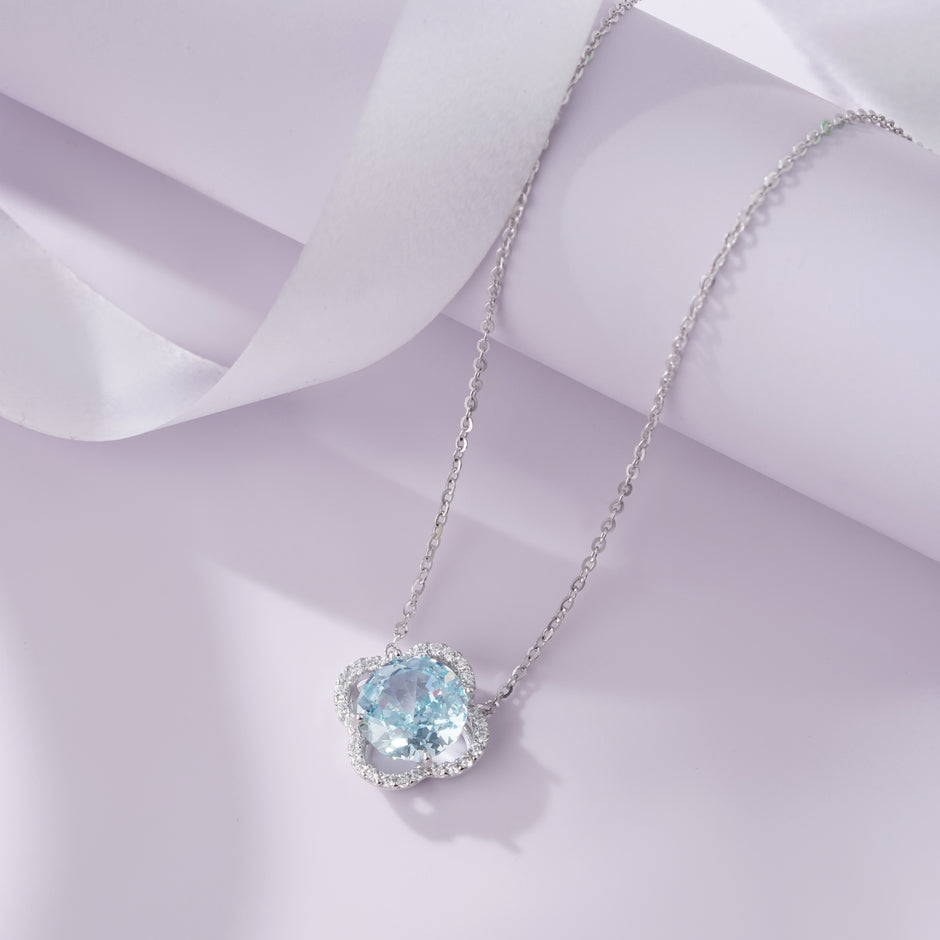 sky blue halo diamond 925 silver pendant chain