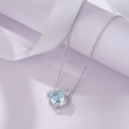 sky blue halo diamond 925 silver pendant chain