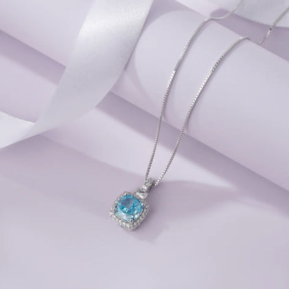 Sky Blue Radiance Cushion Diamond 925 Silver Pendant Necklace