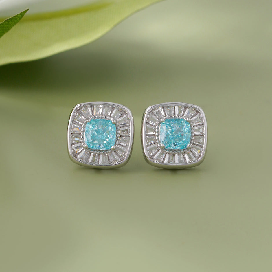 Sky Blue Stone CZ Rose Gold Stud Earrings