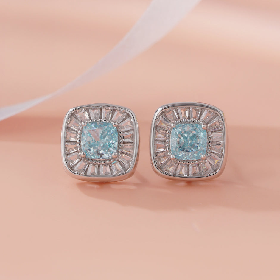 Sky Blue Stone CZ Rose Gold Stud Earrings