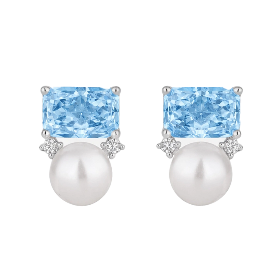 Sky Blue Emerald Cut Diamond Stud Earrings