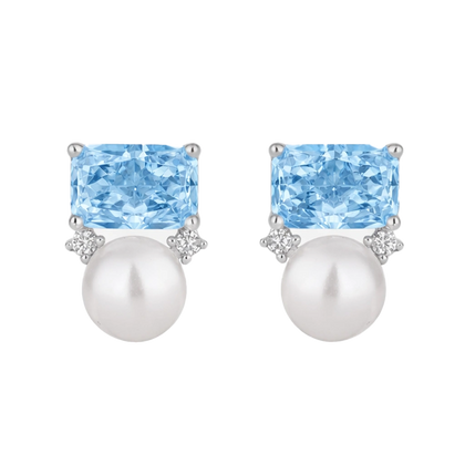 Sky Blue Emerald Cut Diamond Stud Earrings