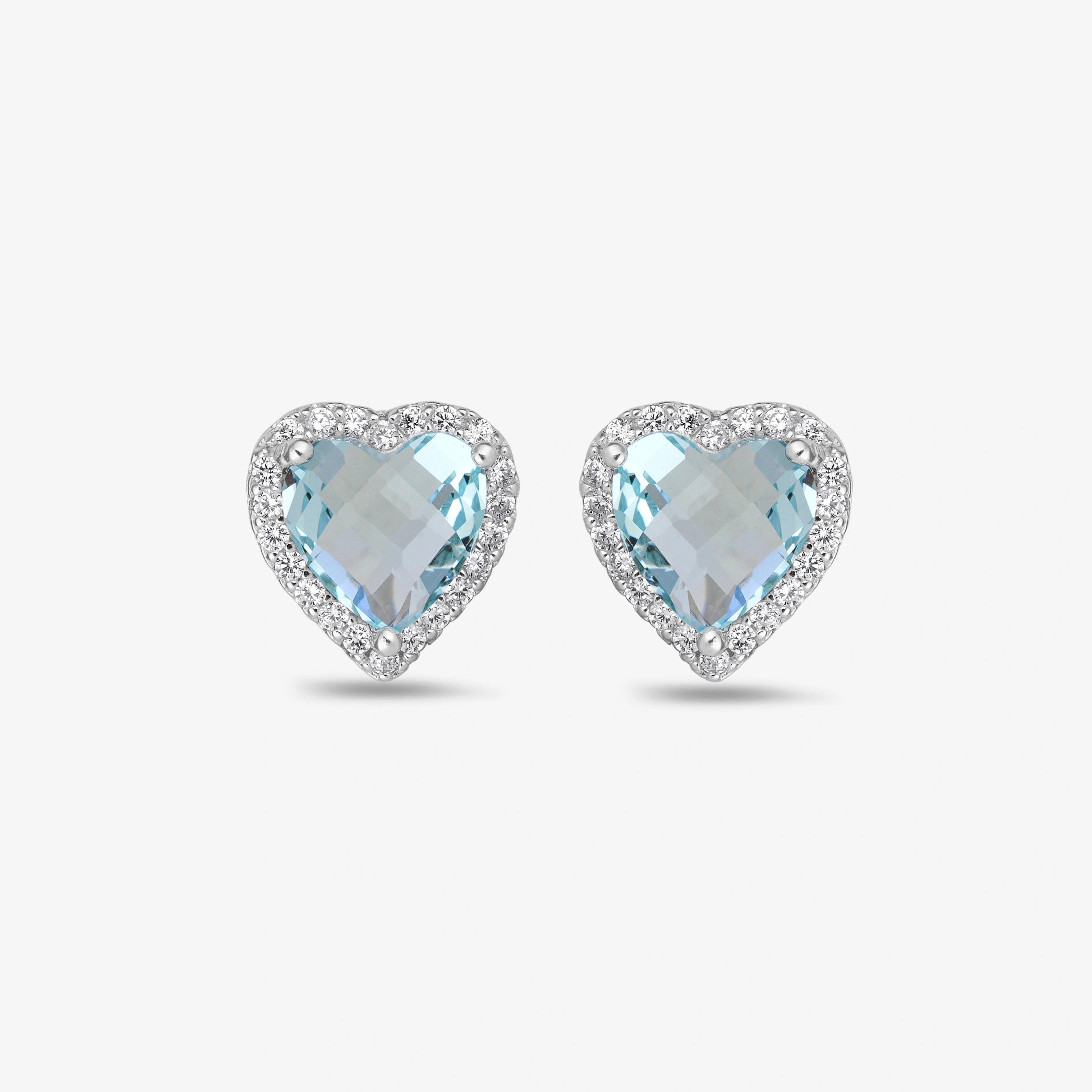 Sky Blue Heart Shape Silver Earrings