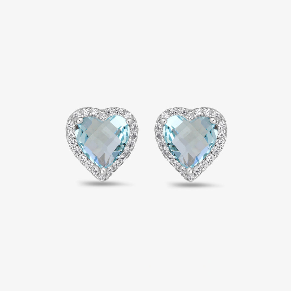 Sky Blue Heart Shape Silver Earrings