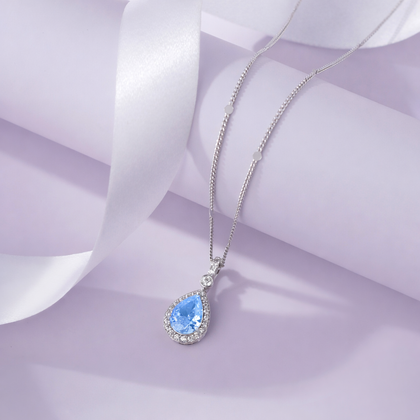 Sky Drop Halo Diamond 925 Silver Pendant Necklace for Women