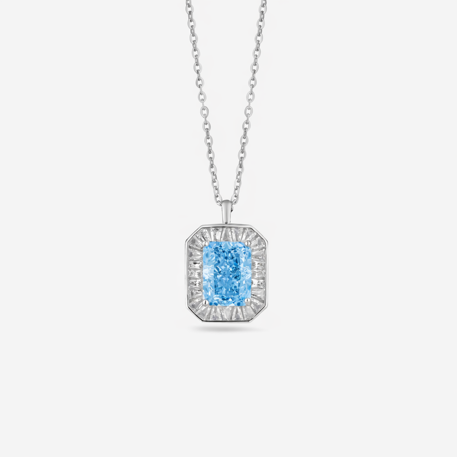 sky aura diamond CZ 925 silver pendant chain