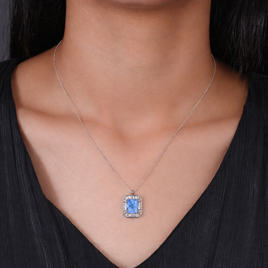 sky aura diamond CZ 925 silver pendant chain