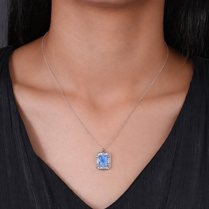 sky aura diamond CZ 925 silver pendant chain