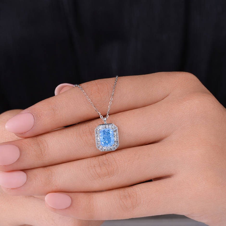 sky aura diamond CZ 925 silver pendant chain