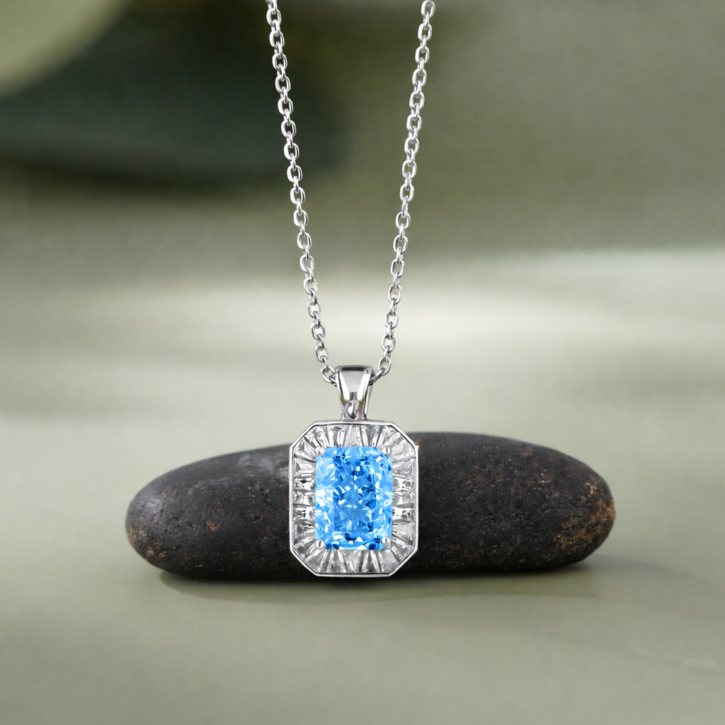 sky aura diamond CZ 925 silver pendant chain