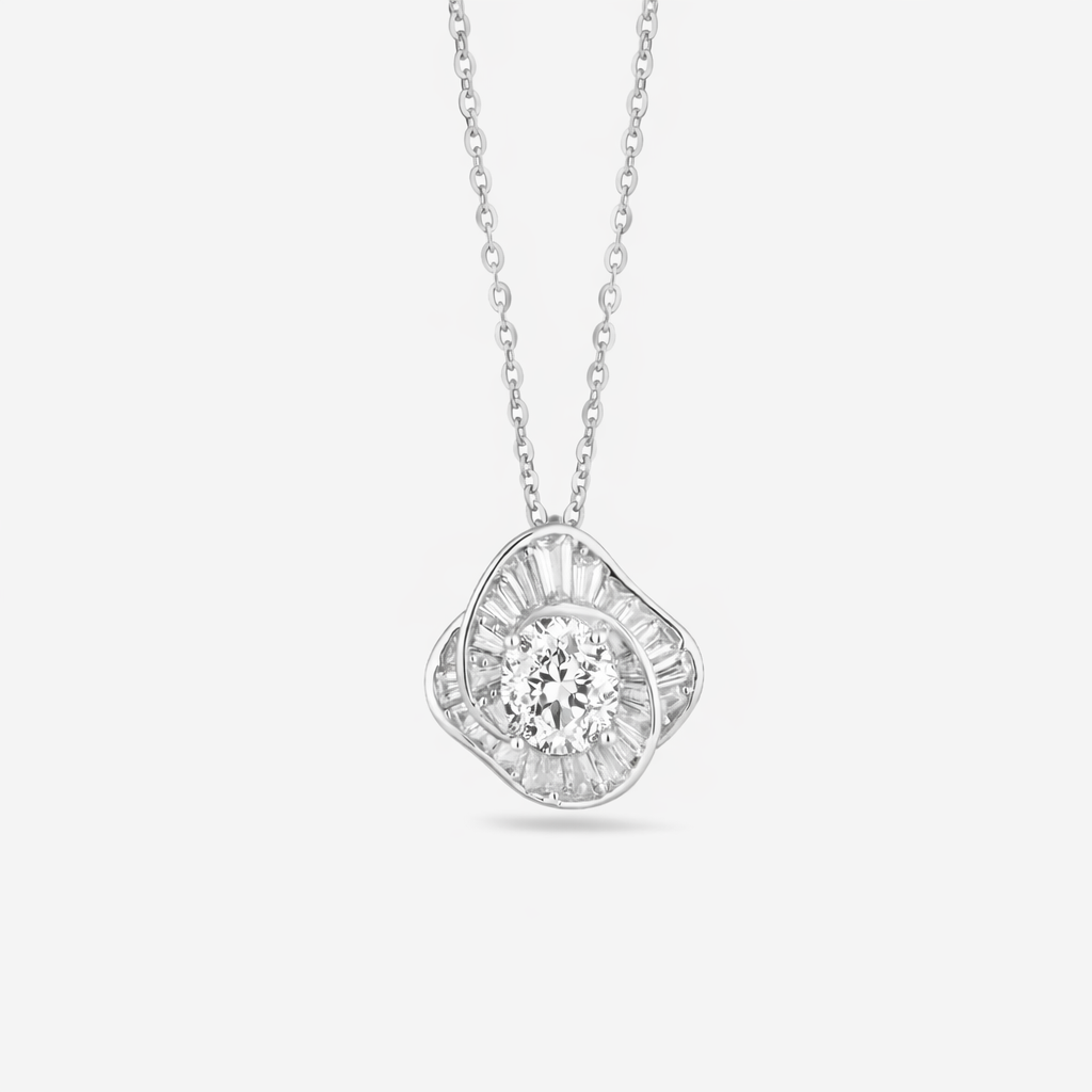 Aurora Cushion White Diamond 925 Sterling Silver Pendant Chain for Women