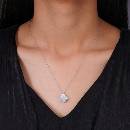 Aurora Cushion White Diamond 925 Sterling Silver Pendant Chain for Women