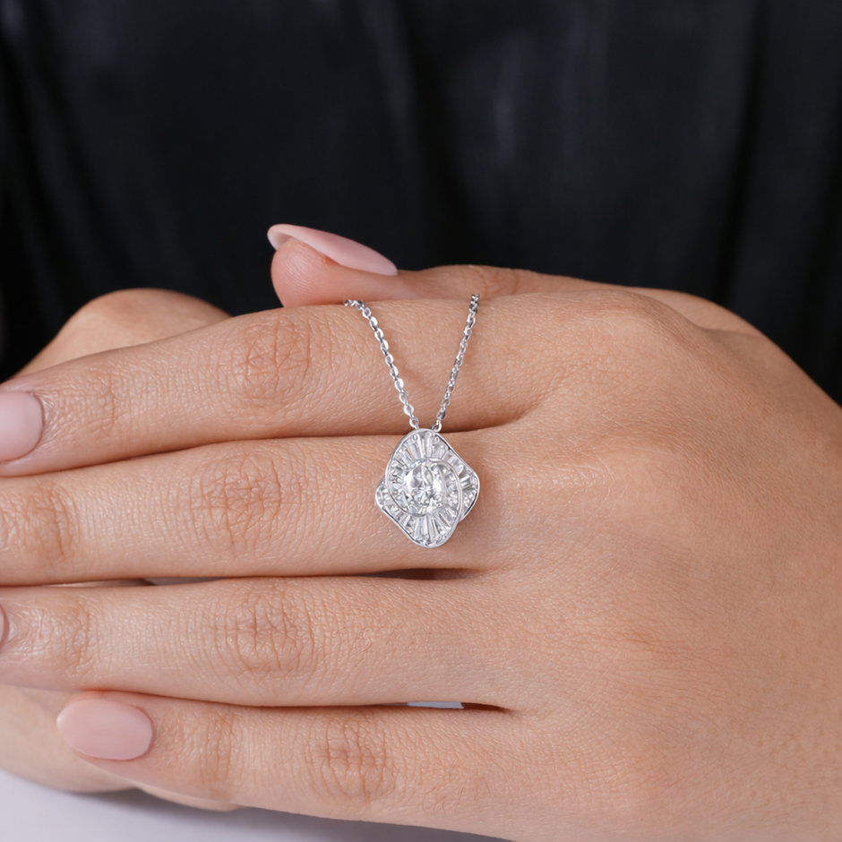 Sky Bloom Cushion Cut Diamond 925 Silver Pendant Necklace