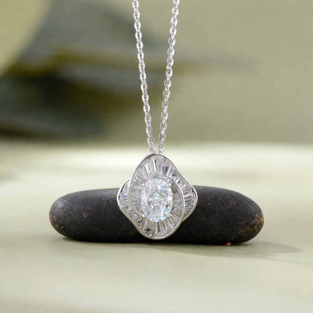 Sky Bloom Cushion Cut Diamond 925 Silver Pendant Necklace