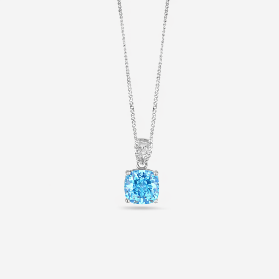 Sky Blue Diamond Aura 925 Sterling Silver Pendant Chain for Women