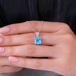 Sky Blue Diamond Aura 925 Sterling Silver Pendant Chain for Women