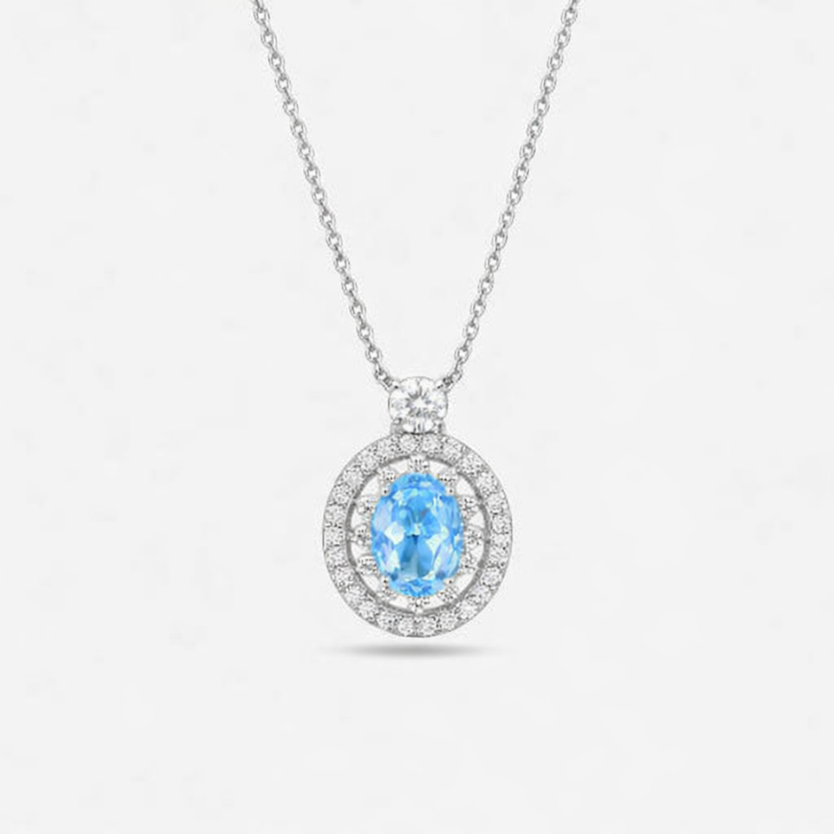 sky blue diamond floral 925 silver pendant chain