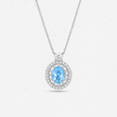 sky blue diamond floral 925 silver pendant chain
