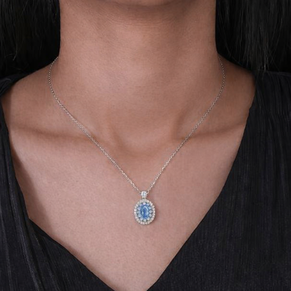 sky blue diamond floral 925 silver pendant chain