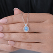 sky blue diamond floral 925 silver pendant chain