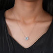 Sky Blue Halo Diamond  Floral Design in 925 Sterling Silver Pendant Chain for Women