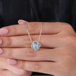 Sky Blue Halo Diamond  Floral Design in 925 Sterling Silver Pendant Chain for Women