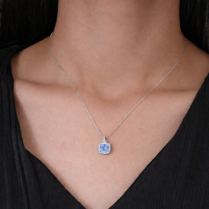 Sky Blue Radiance Cushion Diamond 925 Silver Pendant Necklace