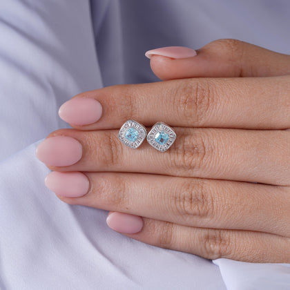 Sky Blue Stone CZ Rose Gold Stud Earrings