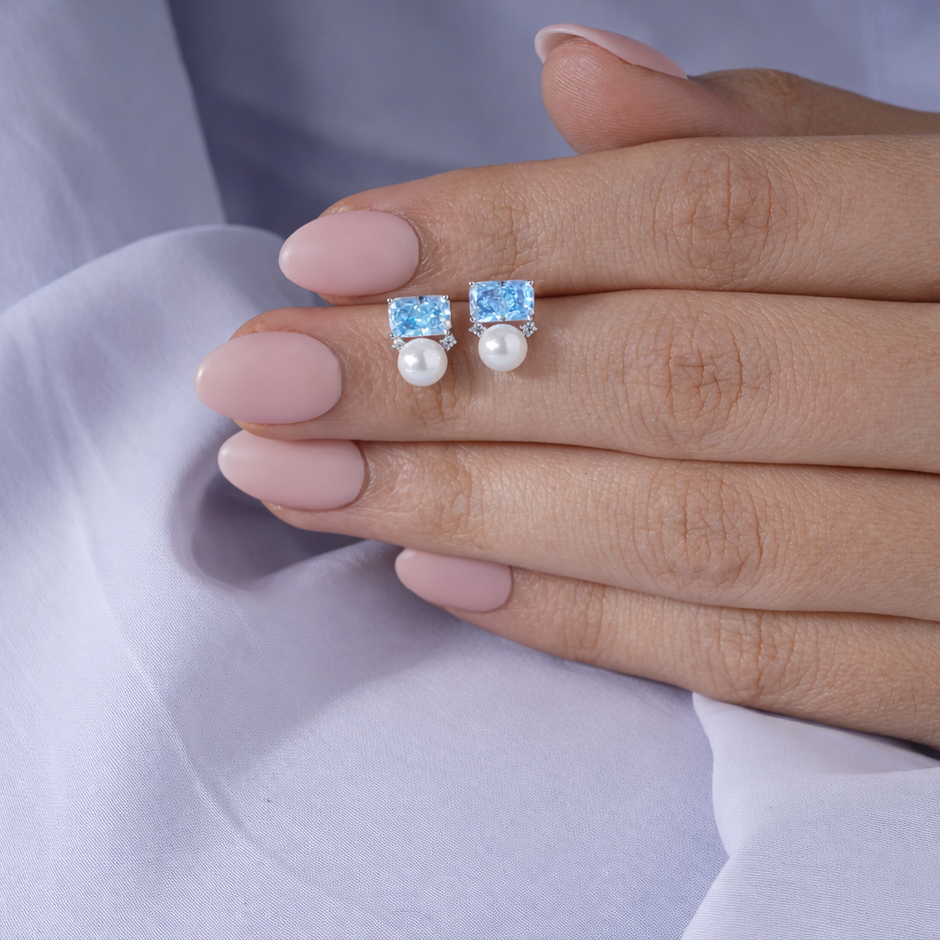 Blue Pearl Drop Earrings