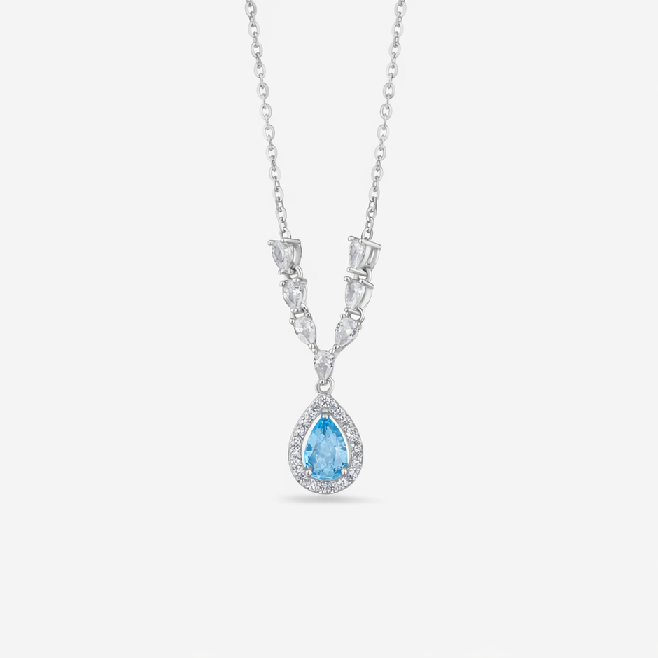 Sky Blue Stone Teardrop 925 Silver Pendant Necklace