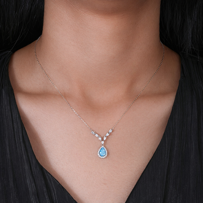 Sky Blue Stone Teardrop 925 Silver Pendant Necklace