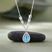 Sky Blue Stone Teardrop 925 Silver Pendant Necklace