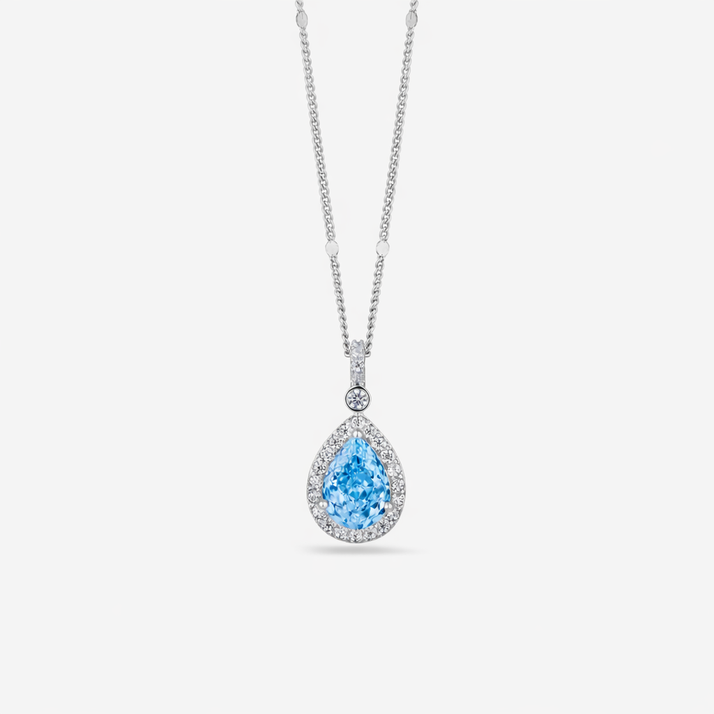 Sky Drop Halo Diamond 925 Silver Pendant Necklace for Women