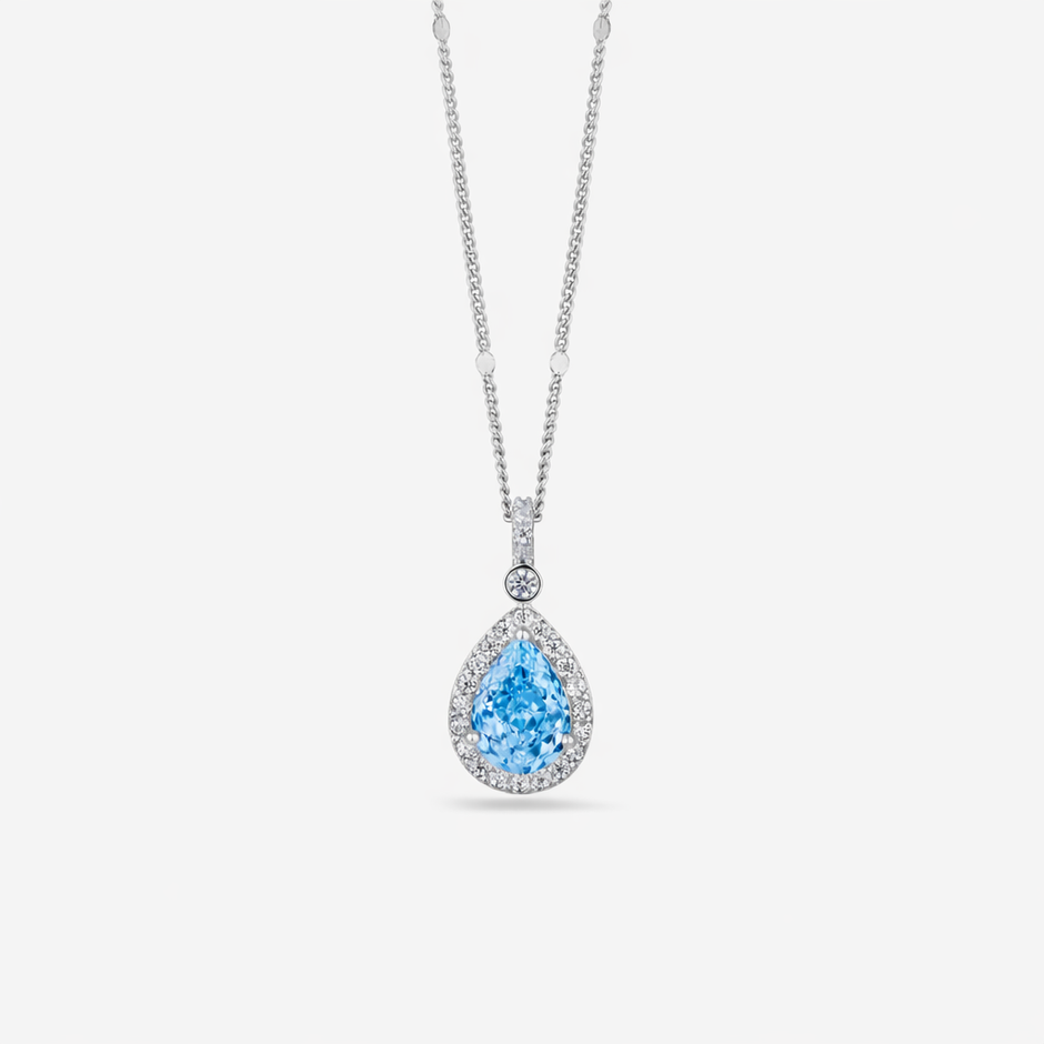Sky Drop Halo Diamond 925 Silver Pendant Necklace for Women