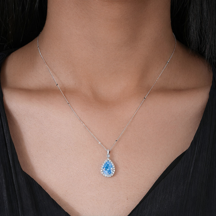 Sky Drop Halo Diamond 925 Silver Pendant Necklace for Women