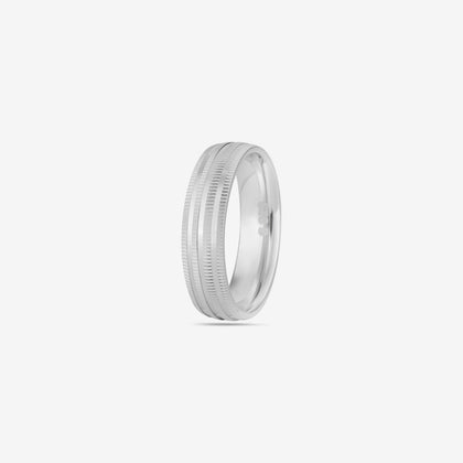 Sleek Diamond Cut Silver Band Ring on Hand