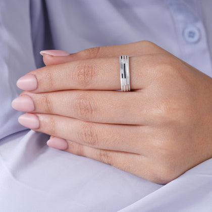Sleek Diamond Cut 925 Sterling Silver Couple Band for Women