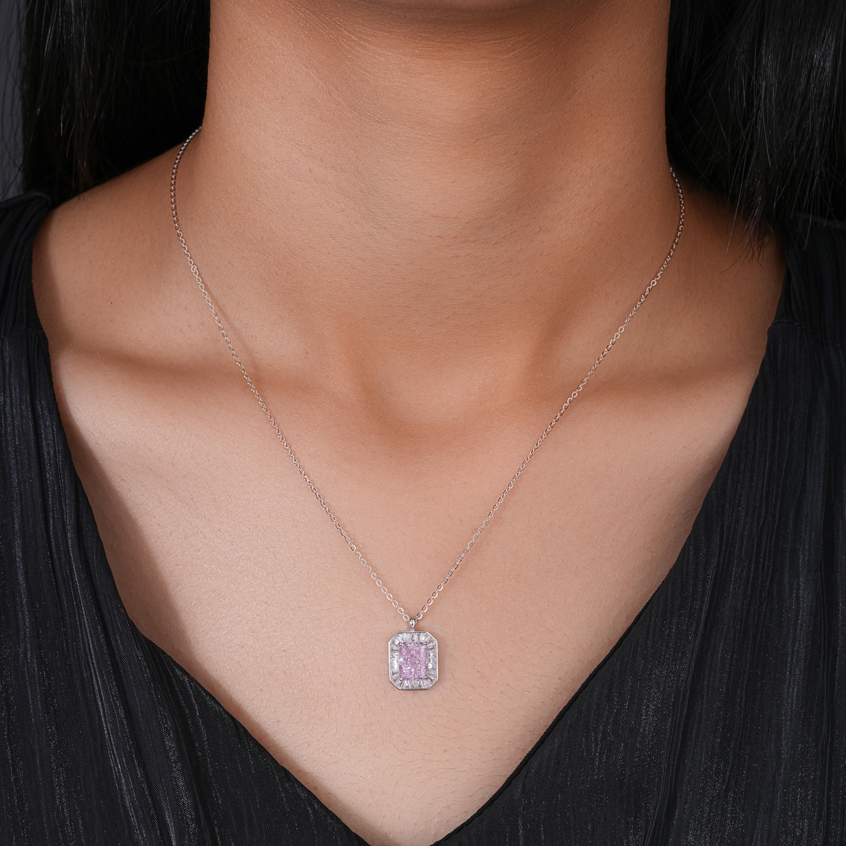 soft blush cushion diamond 925 silver pendant chain