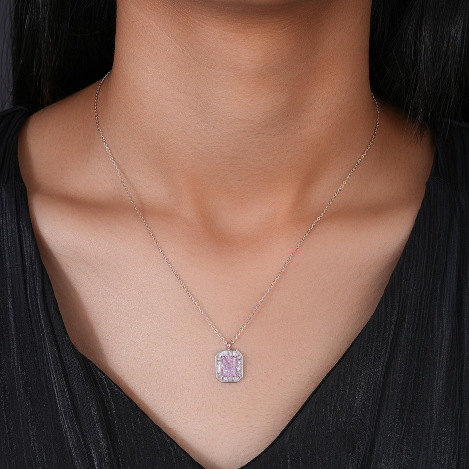 soft blush cushion diamond 925 silver pendant chain