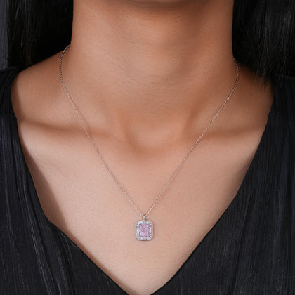 soft blush cushion diamond 925 silver pendant chain