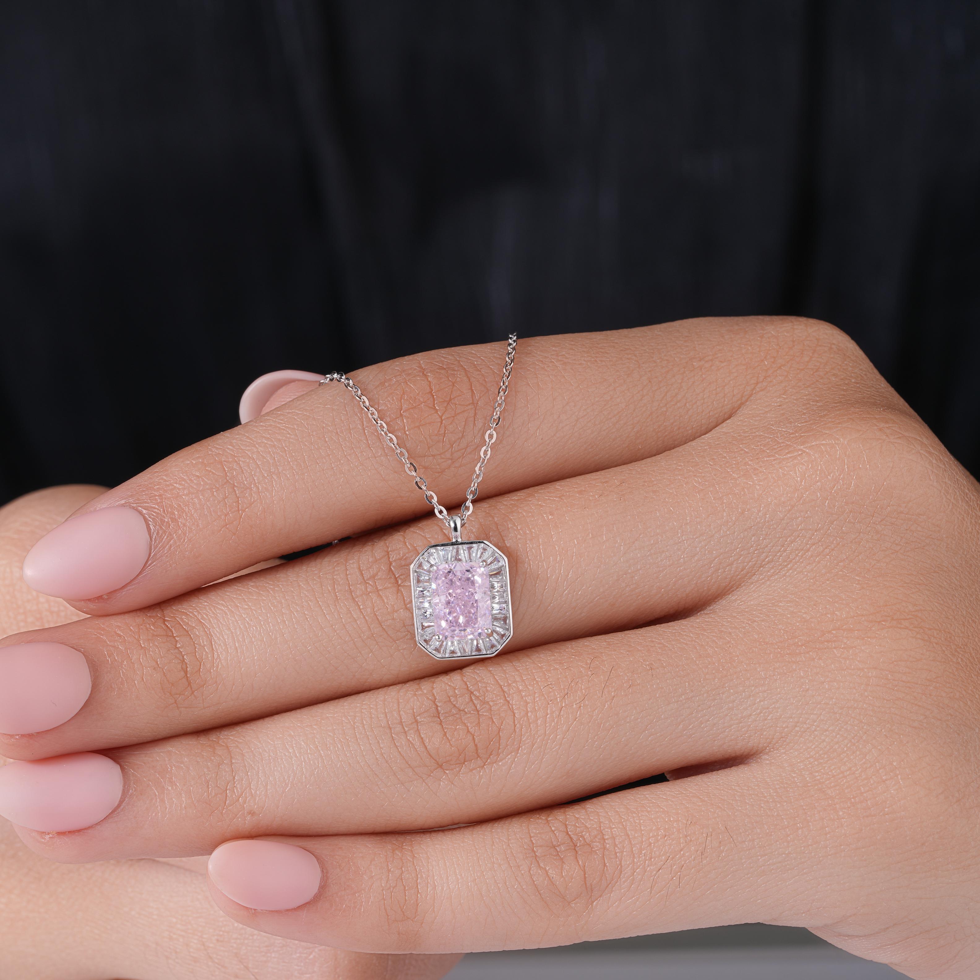 soft blush cushion diamond 925 silver pendant chain