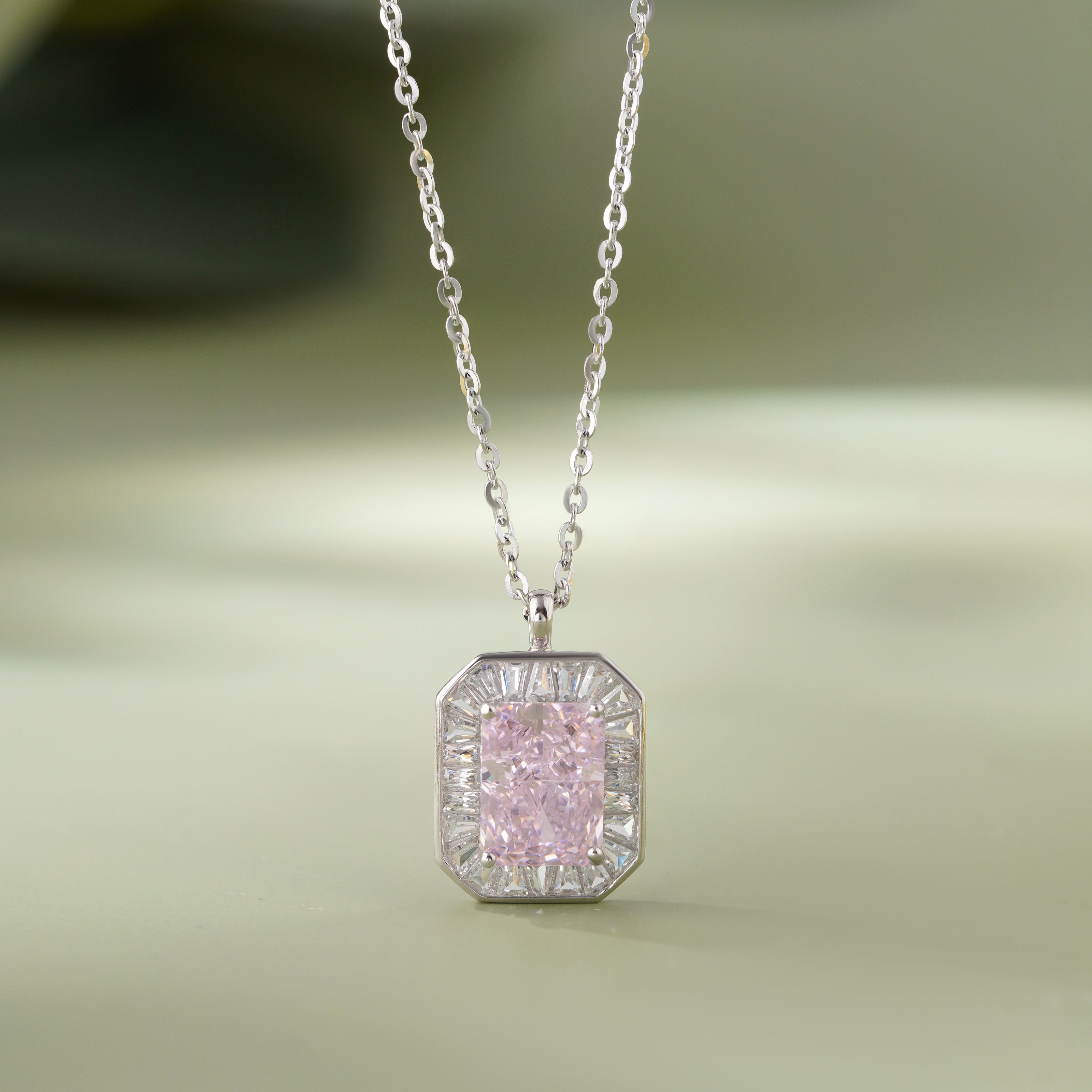 soft blush cushion diamond 925 silver pendant chain