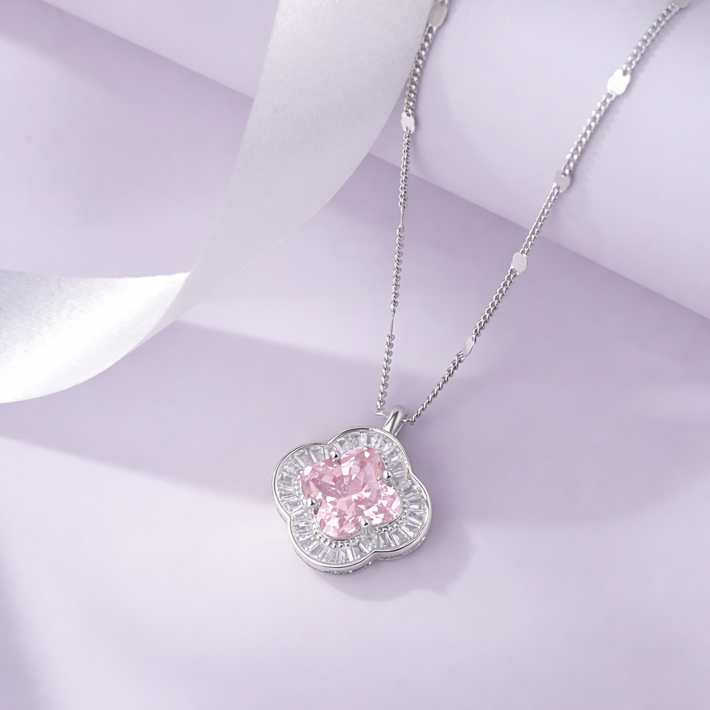 Soft Blush Diamond 925 Sterling Silver Pendant Necklace for Women