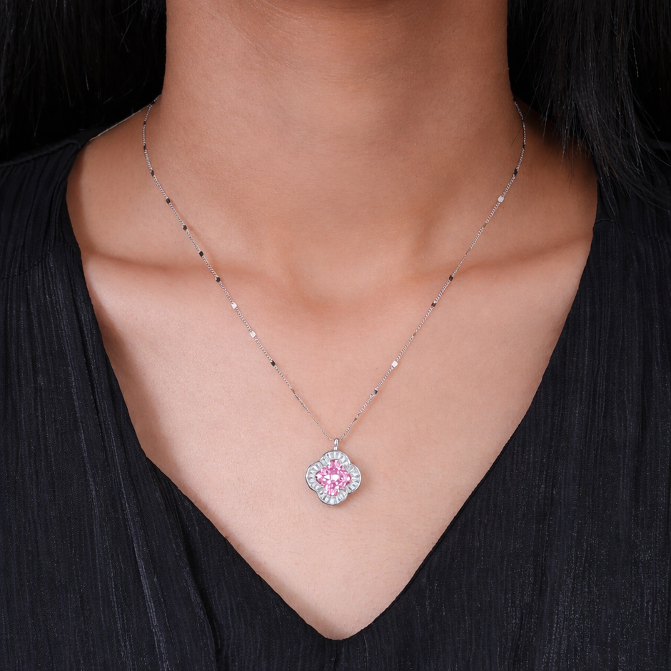 Soft Blush Diamond 925 Sterling Silver Pendant Necklace for Women