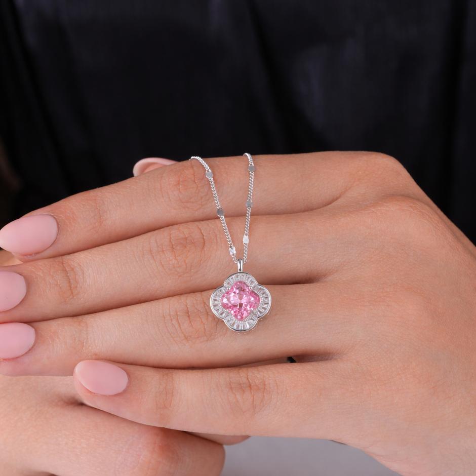 Soft Blush Diamond 925 Sterling Silver Pendant Necklace for Women